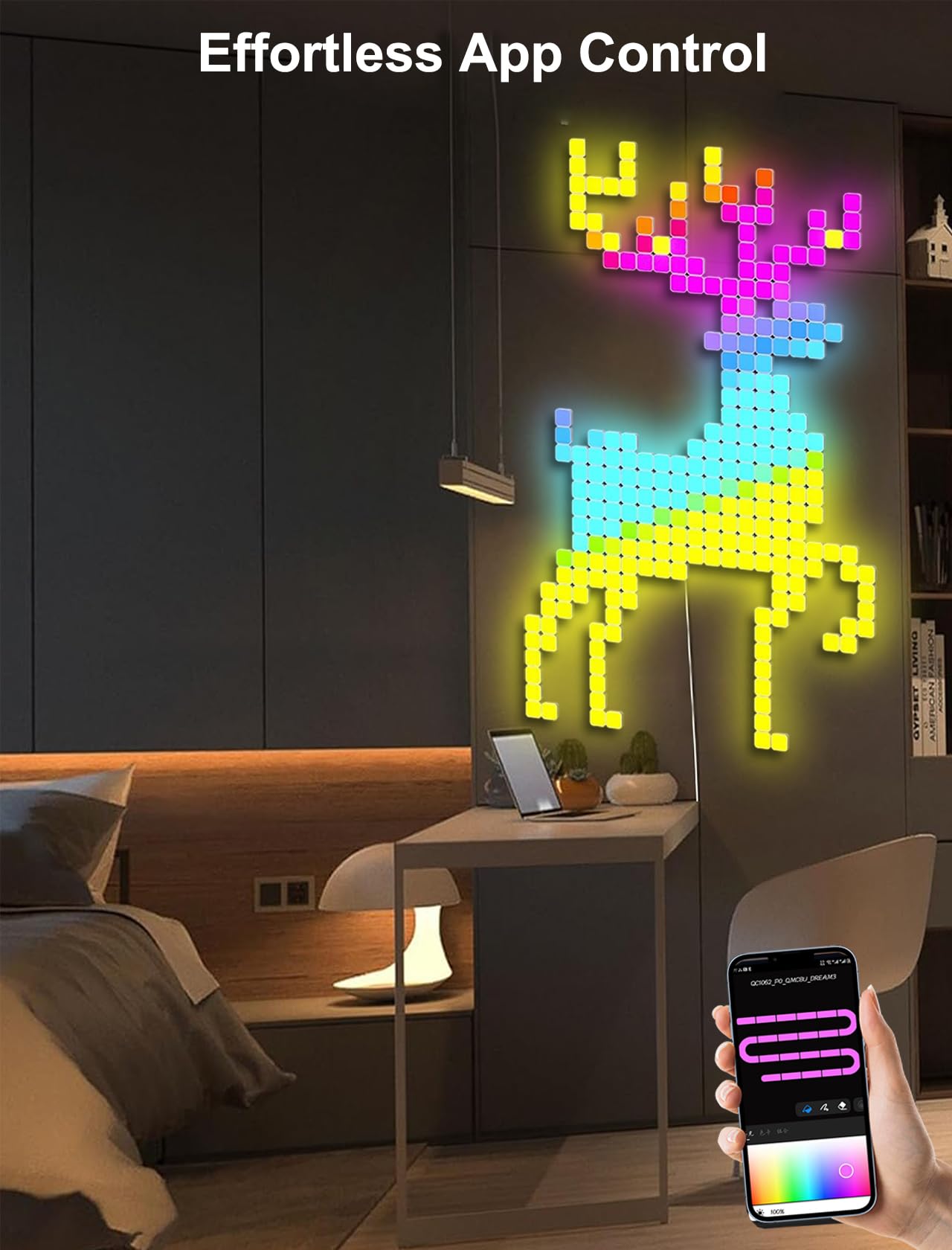 Hexagon LED Panel Wandleuchte, Smart RGBIC Gaming LED Wandpaneele Beleuchtung 12 DIY Quadrate Funktioniert mit Alexa und Google Assistant, Musik Sync App-Steuerung für Gaming Setup Wohnzimmer TV Deko