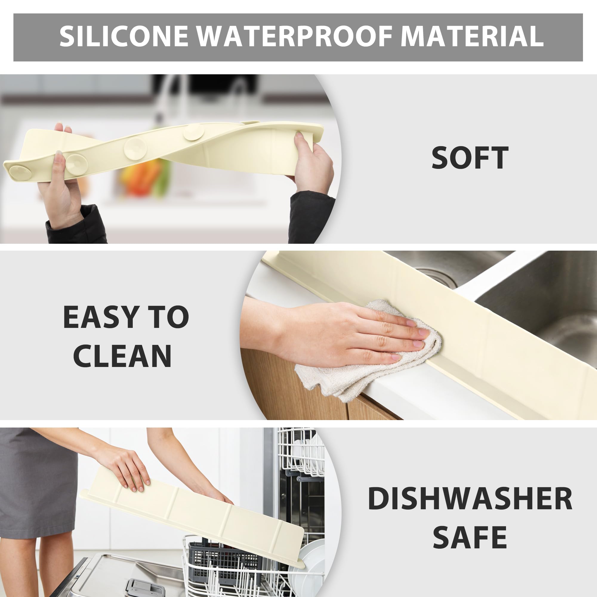 52 x 4,5 x 7 cm Protector contra Salpicaduras Cocina Silicona, Antisalpicaduras Fregadero con Ventosas Fuertes, Alfombrilla Fregadero, Ideal para Cocina y Baño (Blanco Roto) — view 6