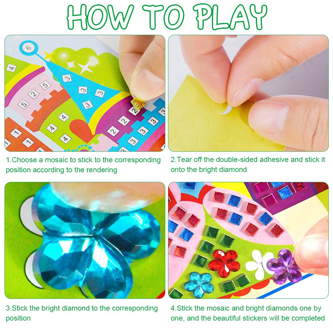 Wishstar Set De Mosaico Infantil – 12 Pegatinas DIY De Animales, Hadas Y Princesas Para Manualidades