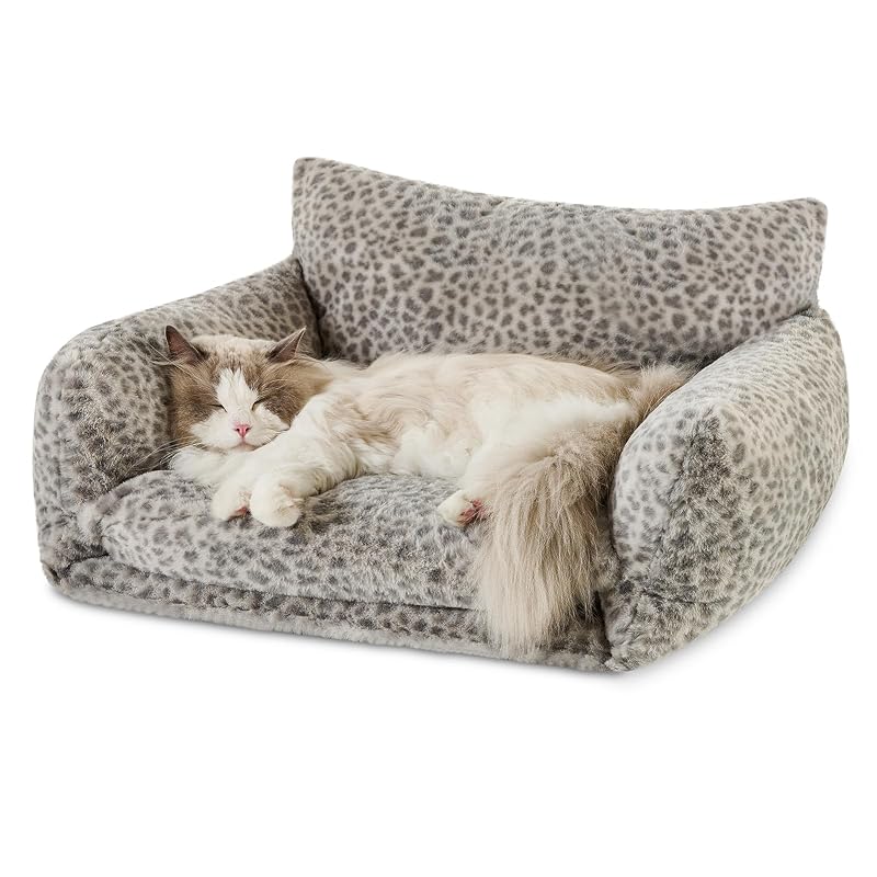 Sofá-cama para gatos Hollypet com almofada dupla e espuma em formato de caixa de ovos, Snow Leopard, 63,5 x 50,8 x 33,02 cm