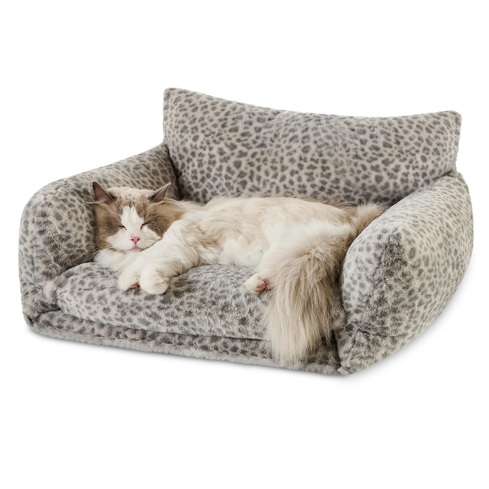 Hollypet Cat Bed Fluffy Plush Mutifuctional Double-Layer Soft Pet Couch Orthopedic Sofa Nest Beds for Small Cats and Dogs, Snow Leopard (25x20x13 inch) — image 1