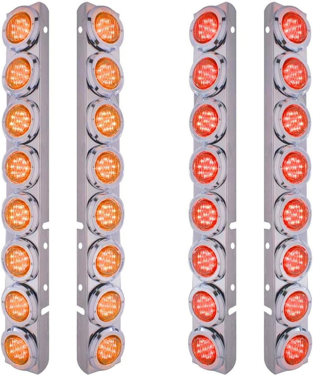 Semi Truck Air Cleaner Light Bar - Front, Stainless Steel, with Bracket, Clearance/Marker Light, Amber/Red LED and Lens, with Chrome Bezels, for Peterbilt Trucks