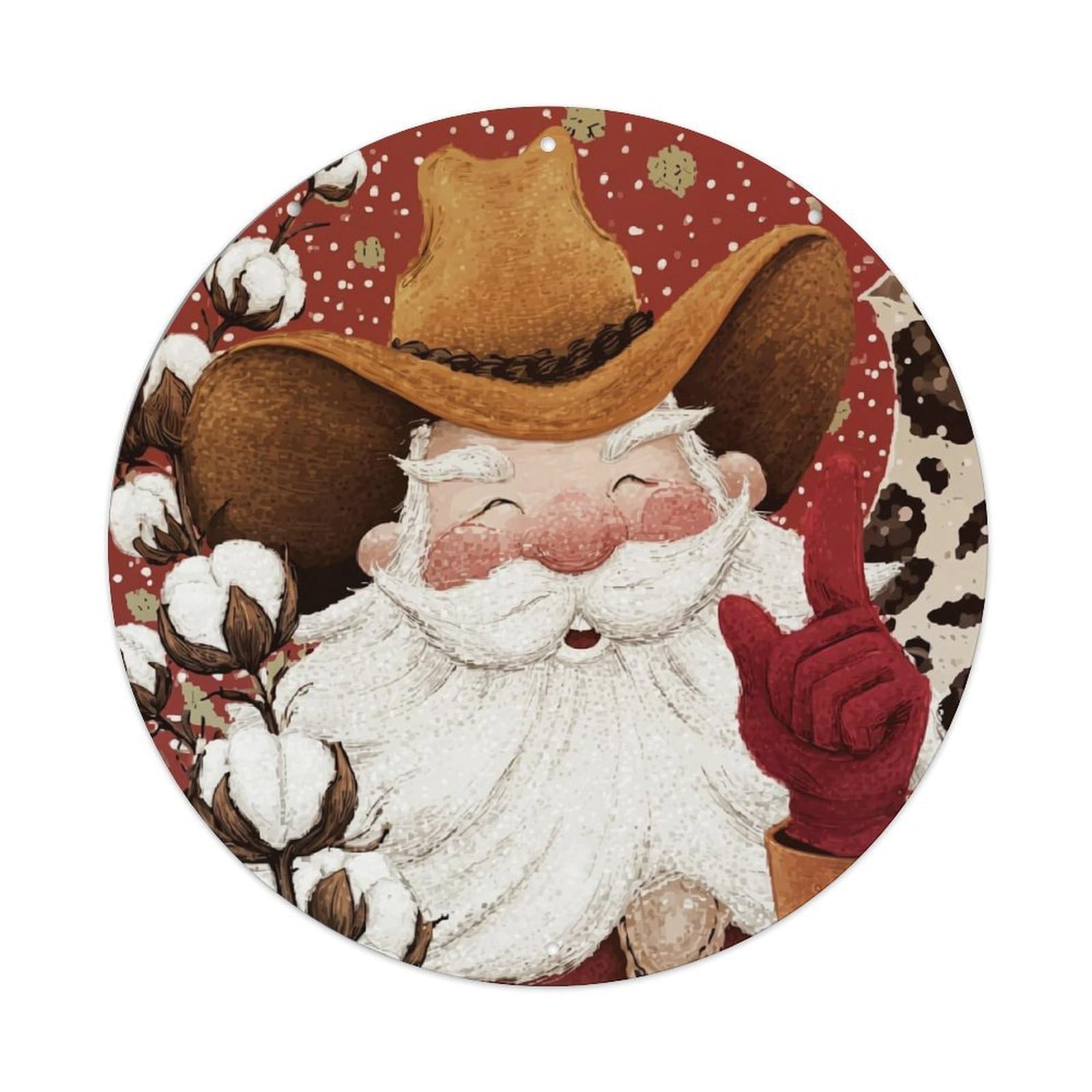 Jdyaojiesheng Vintage Santa Cowboy Cotton Flowers Red Round Tin Sign Retro Metal Wall Decor Metal Poster, Home Bar Garage Farmhouse Cafe Wall Art Decoration 8X8inch