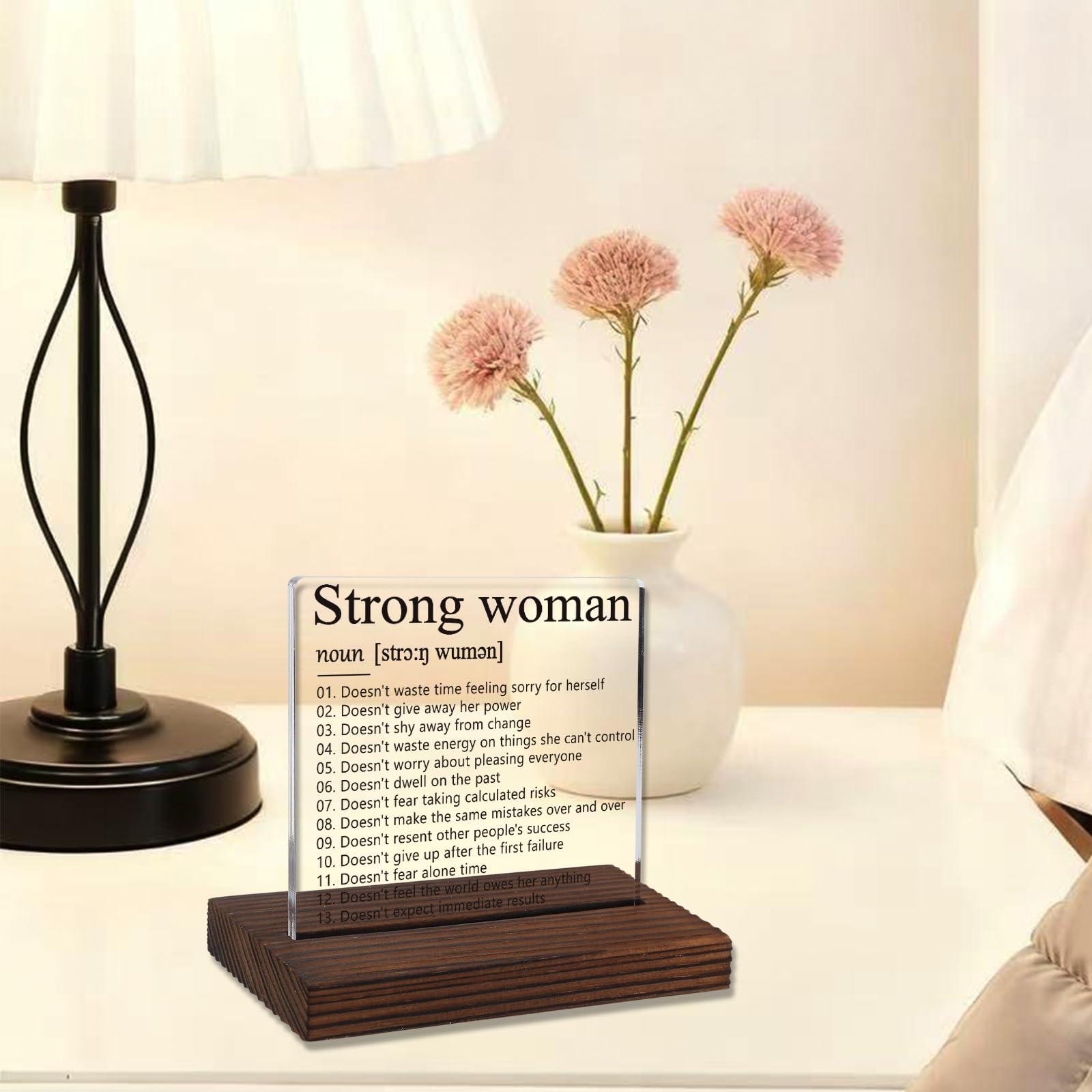 Inspirational Gifts for Women Mom Sister, Strong Woman Definition Sign, Positive Energy Gift for Coworkers Recognition, Motivational Gifts for Friends, Acrylic Desk Decor Plaque VR211