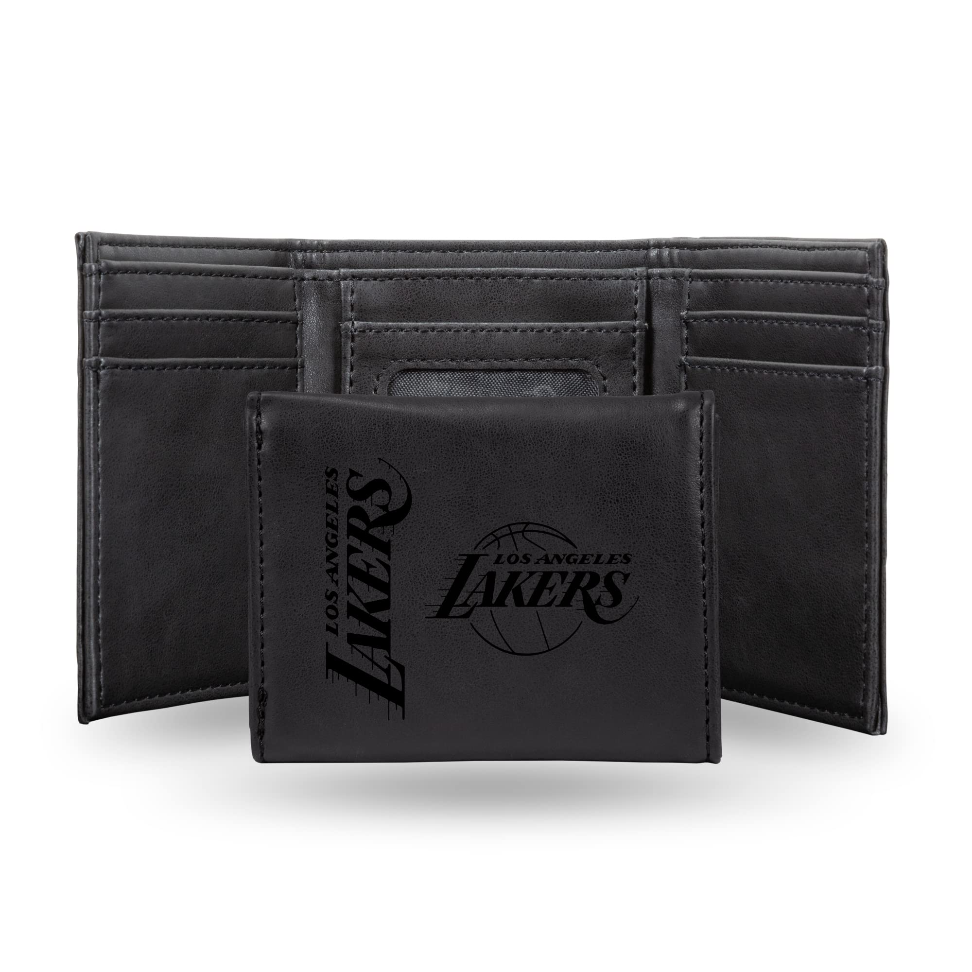 Rico Industries NBA Los Angeles Lakers Men's Trifold Black Wallet - Premium 9 Pocket Laser-Engraved Team Logo on Vegan Leather - Minimalist Design, ID Window, Credit Card Holder - Ideal Men's Gift