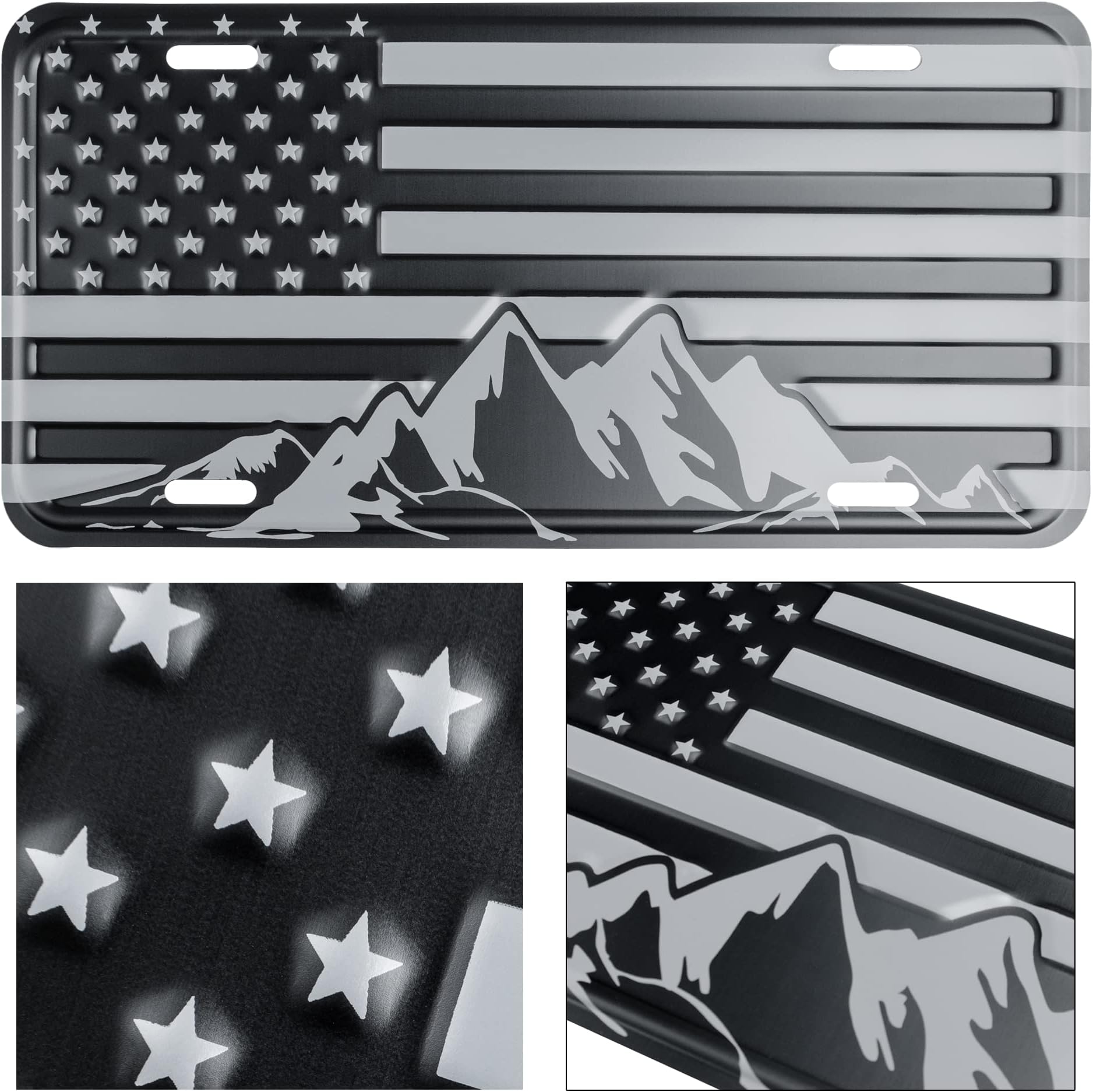 Not Made In China Almost Invisible Hidden American Flag License Plate Matte Black On - Foto 2