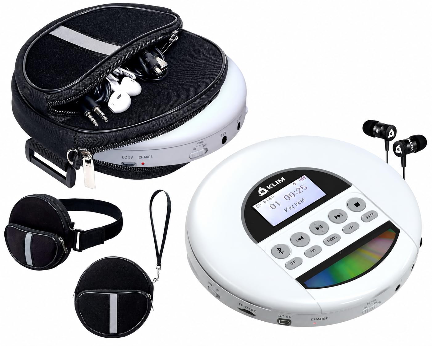 KLIM Nomad Lettore CD Portatile con Auricolari - with KLIM Custodia Impermeabile, Tracolla Regolabile, 3 Scomparti
