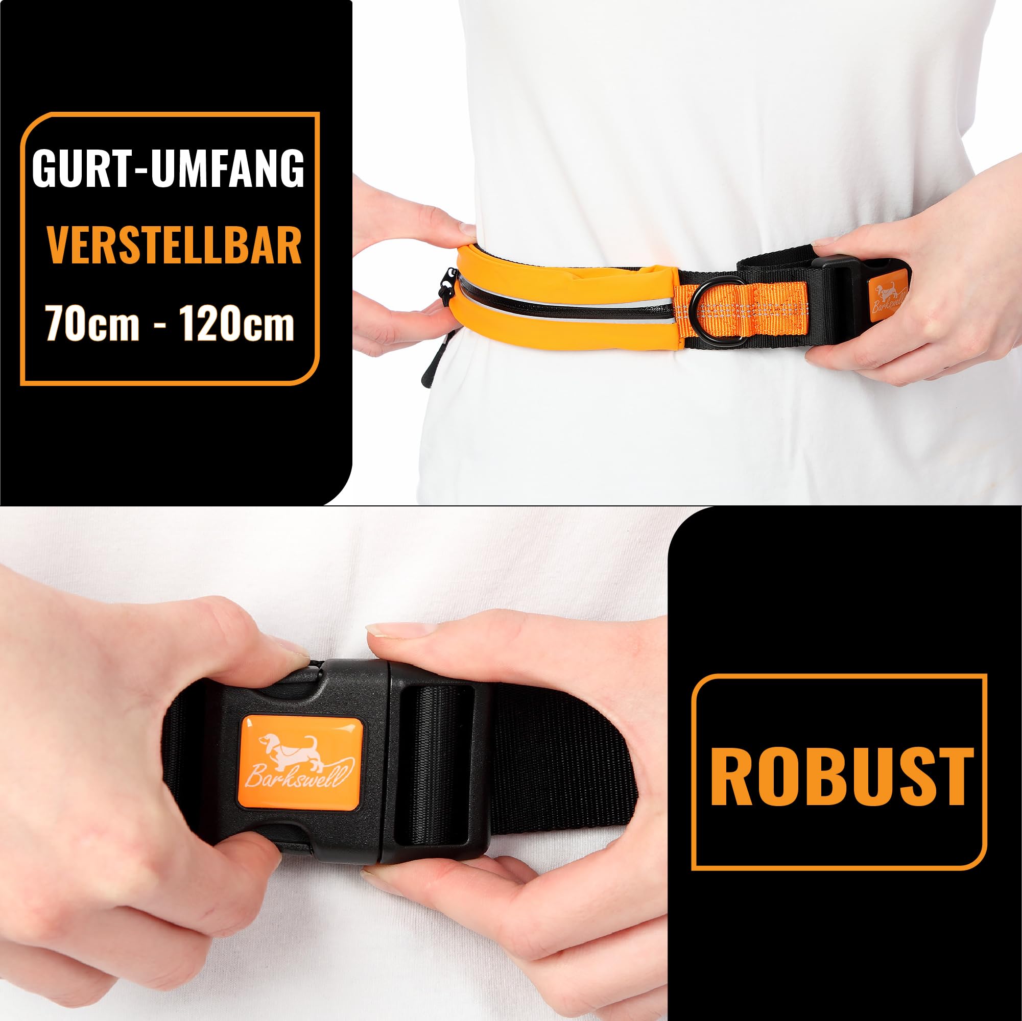 Barkswell Joggingleine Hunde mit Bauchgurt zum Laufen, Joggen, Wandern - Bauchgurt Hundeleine mit 2 Taschen für Wertsachen. - Freihandleine Hund für Grosse und Mittelgroße Hund