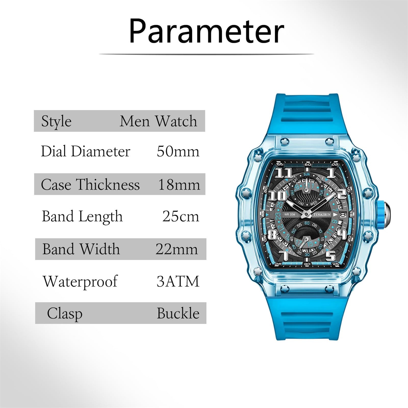 FORSINING Orologio da polso da uomo, al quarzo, cinturino in silicone, casual, cronografo, sportivo, analogico, con data, impermeabile, militare