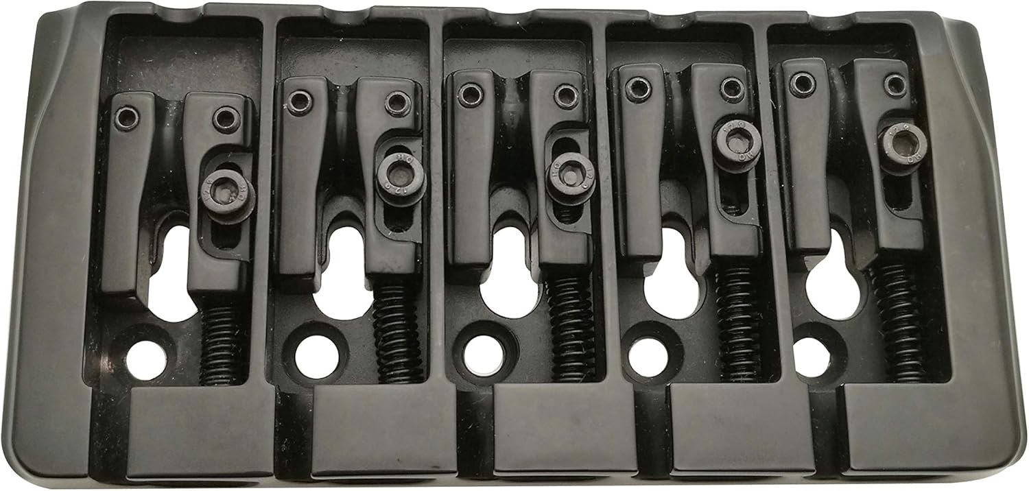 Guyker 5 String Bass Bridge with Locking Zinc Saddles – Dual Load Type A Bridges String Space 19mm Replacement for Jazz Bass or Precision Electric Instruments (Black)