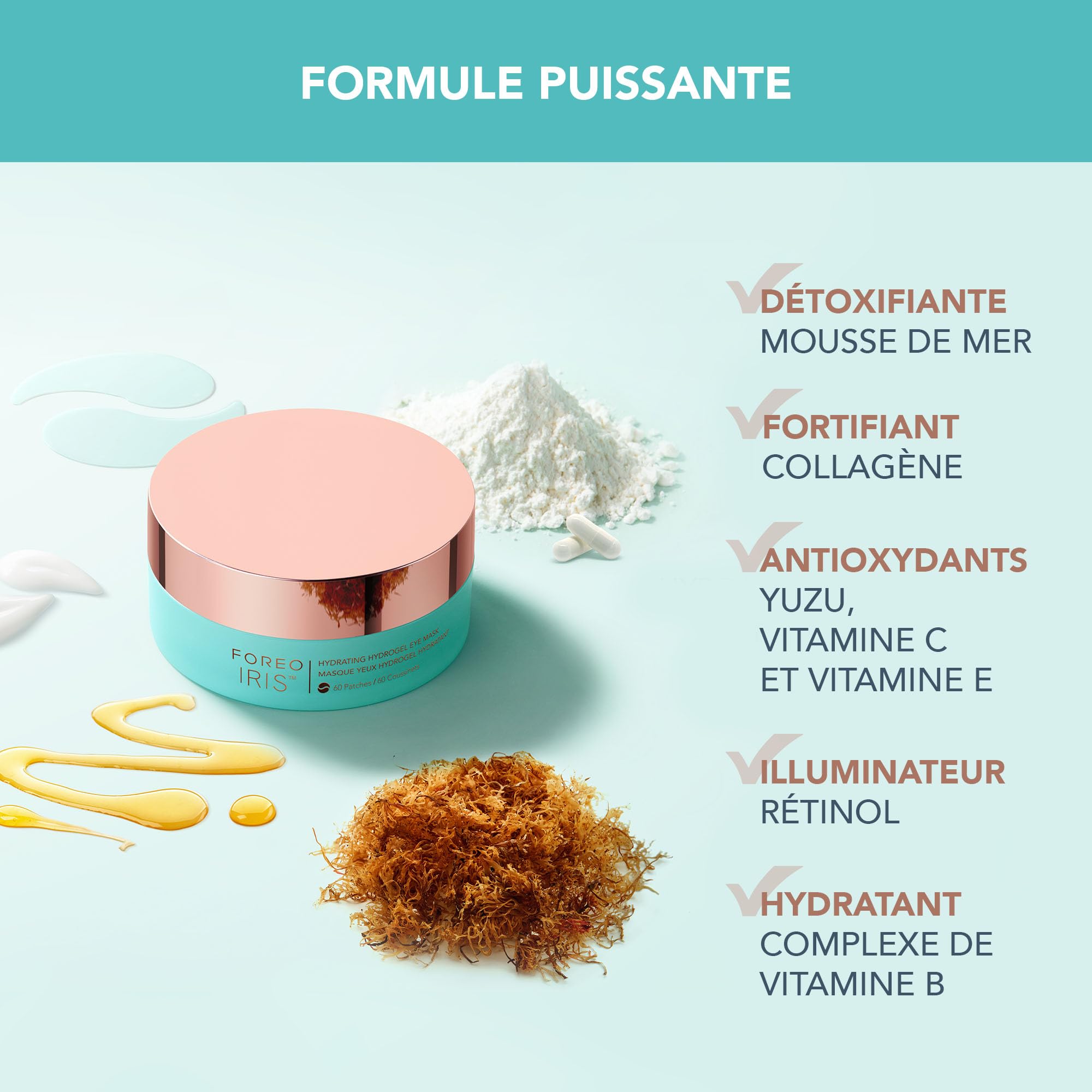 FOREO Eye Revive IRIS 2 Set - Masseur yeux drainage lymphatique + Masque yeux hydrogel hydratant, 60 pc- Soin contour anti-cernes et poches - Soin contour
