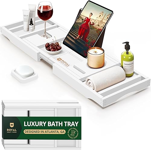 Miniatura 10 de Royal Craft - Bandeja de bambú para bañera con soporte para libro y vino