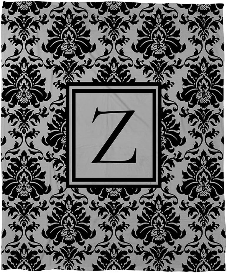 Manual Woodworkers & Weavers Coral Fleece Throw, 50 by 60-Inch, Monogrammed Letter Z, Black and Grey Damask
