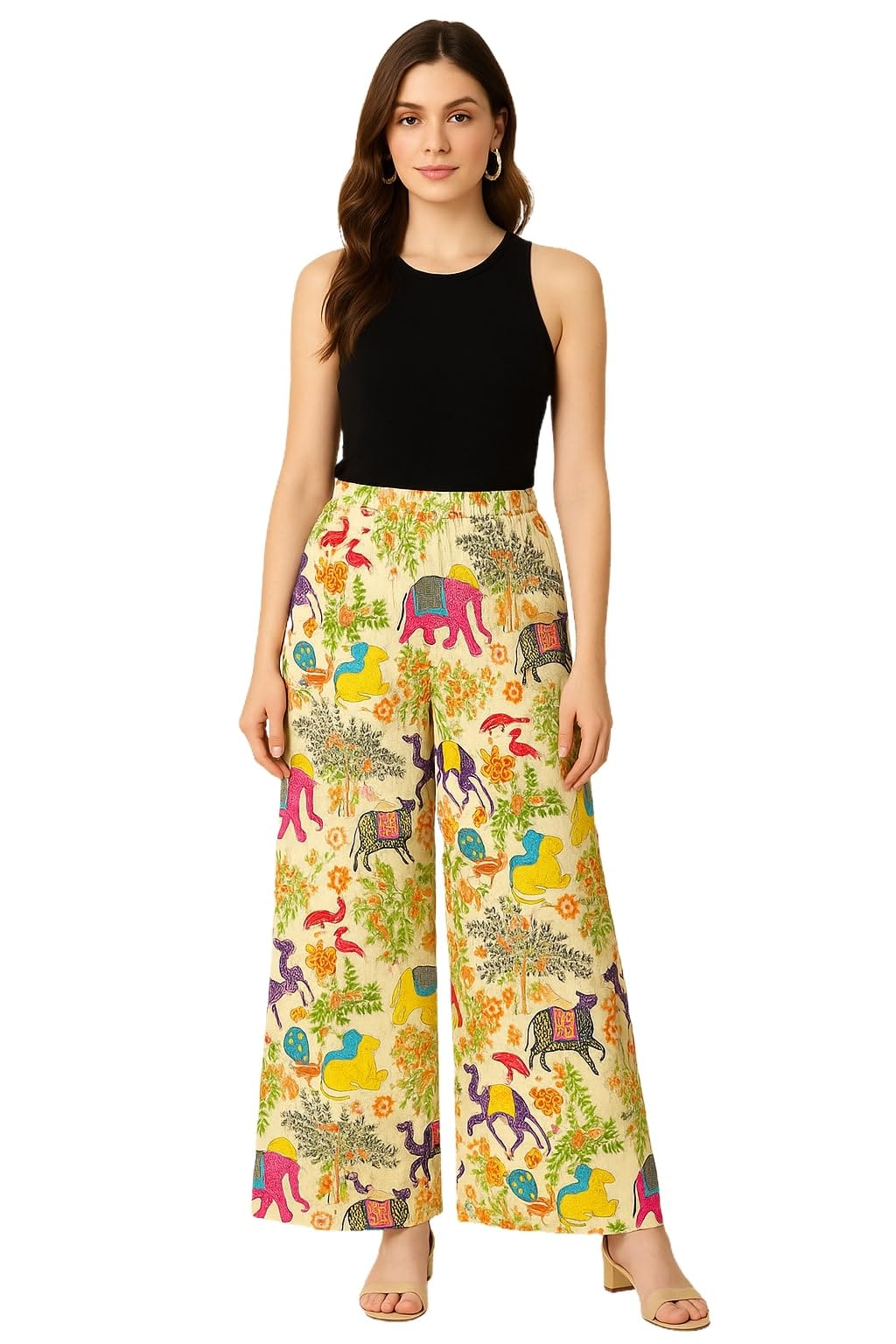 vagisha Women’s Printed Flared Palazzo Pants – Designer Wide-Leg Bottom Wear with Elastic Waist | Stylish Office, Travel & Casual Wear for Ladies-picture-11