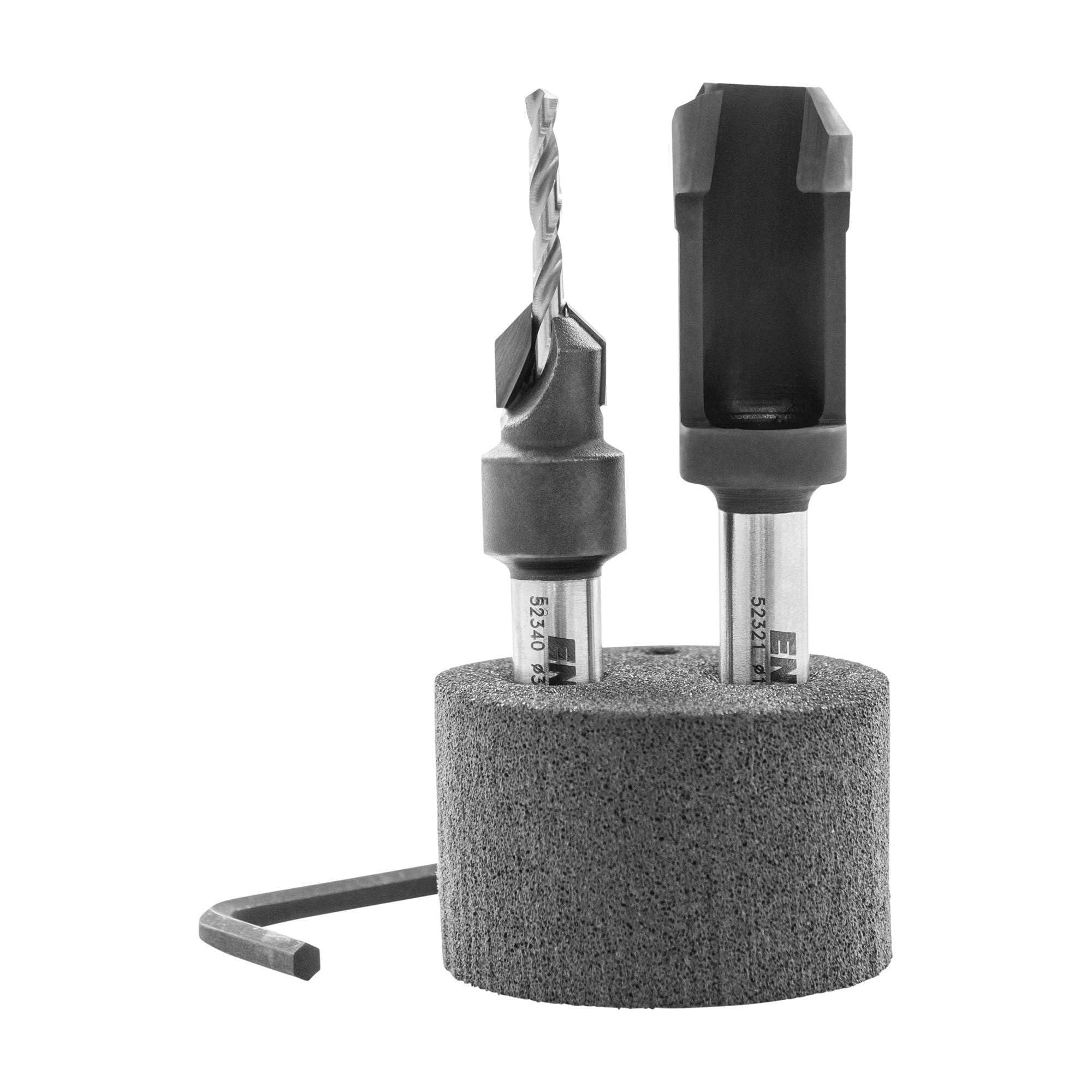 ENT 52410 Zapfenschneider-Senker-Set HW, Bohrer Ø 3 mm, Versenker Ø 10 mm, E 90 °, Zapfen 19x10 mm