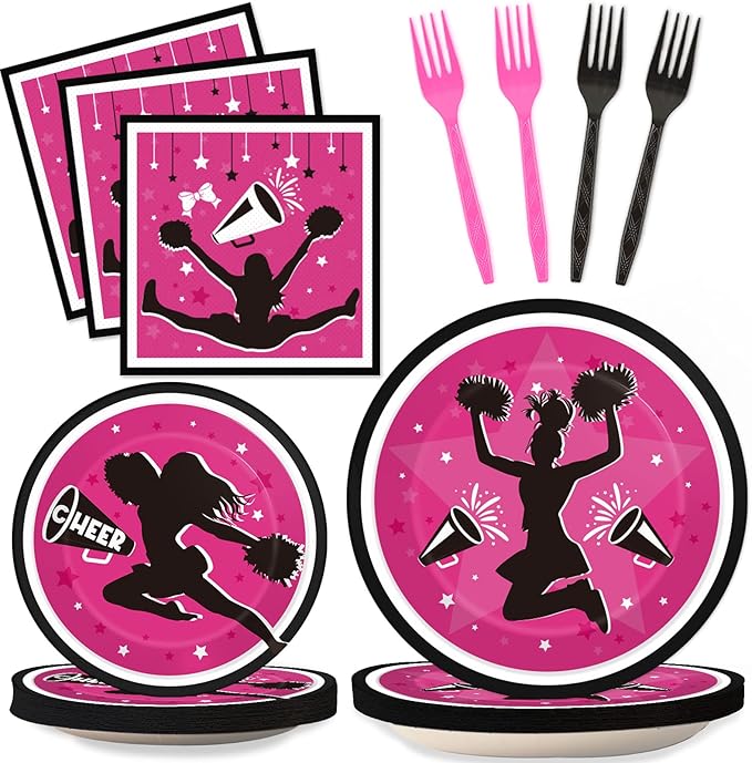 96 Pcs Cheerleader Party Plates Napkins Cheerleading Party