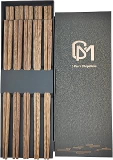 M.G Reusable Wenge Wood Chopsticks - 10 Pairs Dishwasher Safe, 9.8 Inch Natural Wooden for Sushi, Ramen, Hot Pot, Asian Cuisine