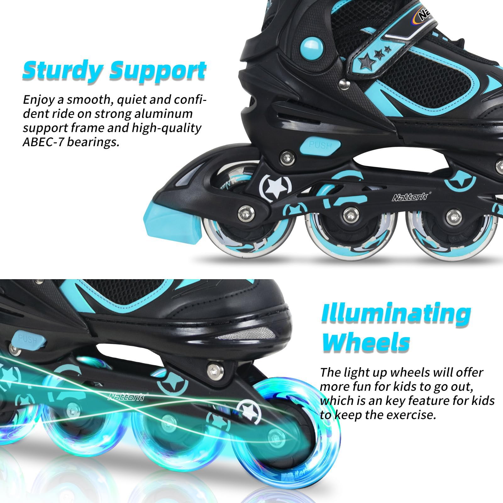 Nattork Patins à roulettes pour enfants avec roue lumineuse, rollers lumineux pour l'extérieur et l'intérieur pour enfants