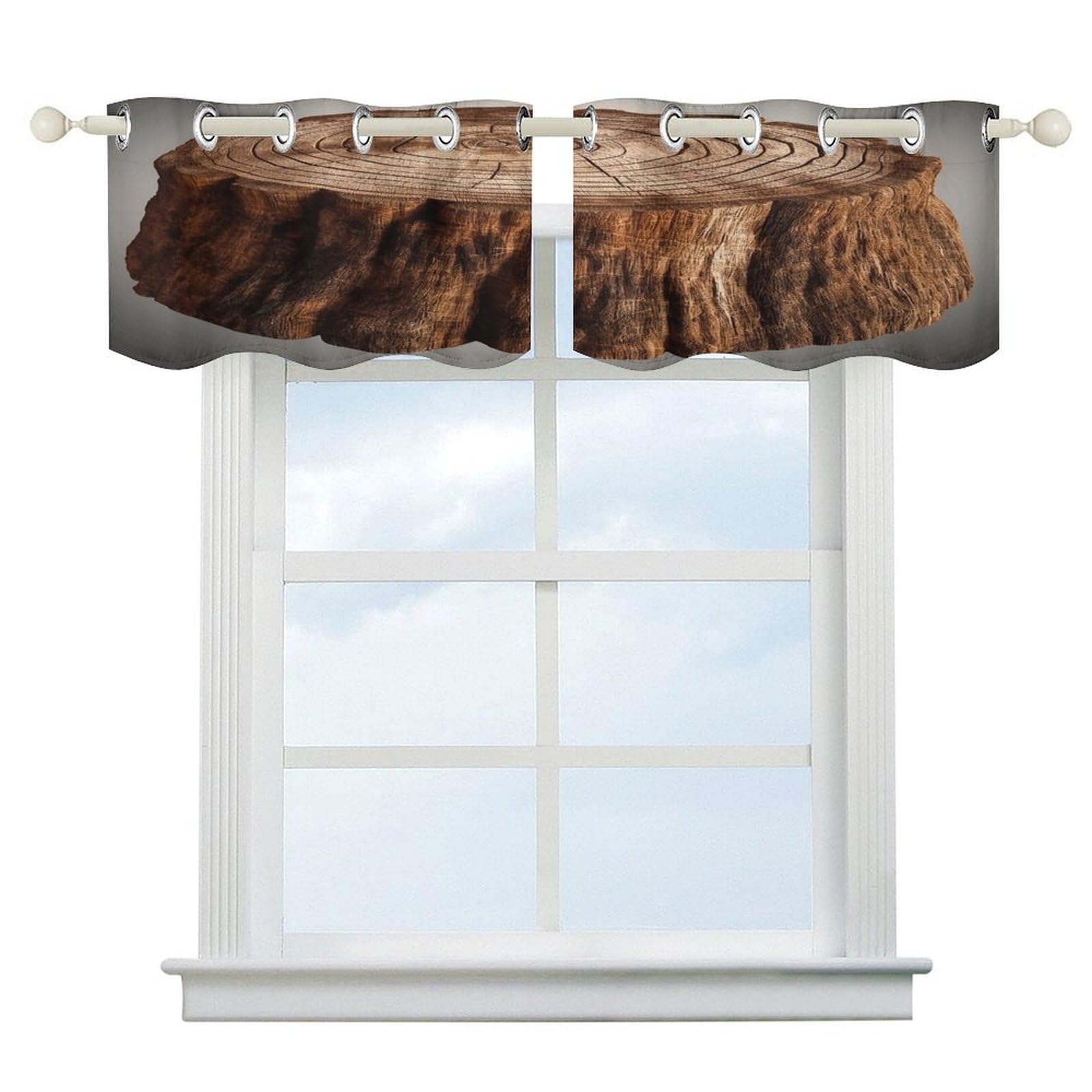 Cortinas opacas para mayor privacidad en ventanas de baño y cocina con cenefa de arte moderno