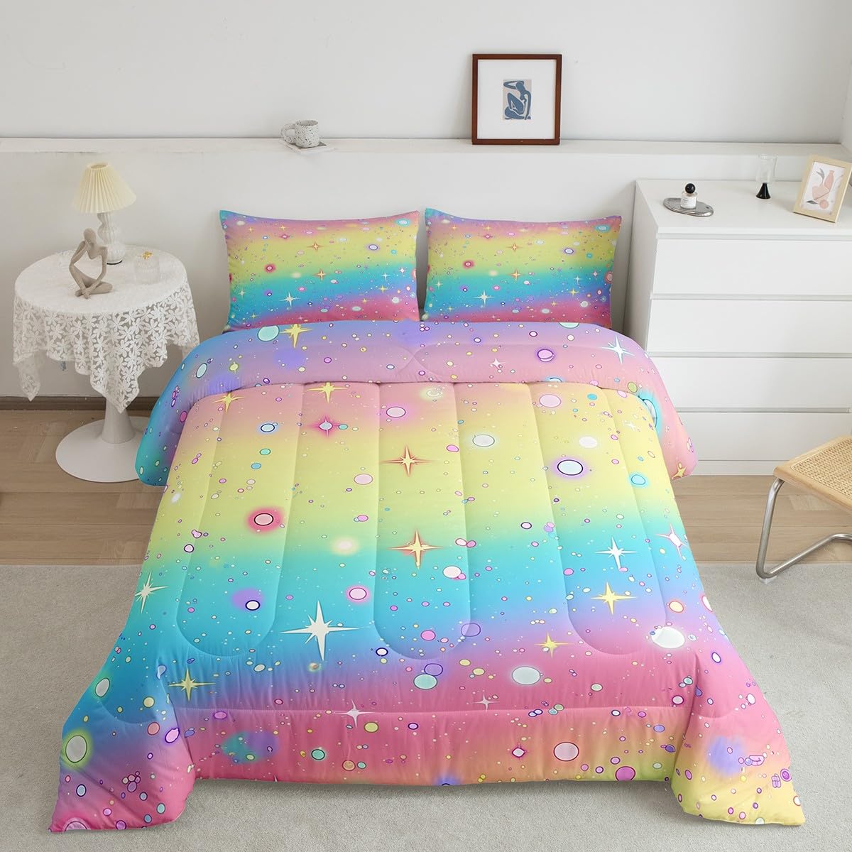 Juego de edredón arcoíris infantil Feelyou para dormitorio de niñas