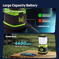Vista 4 de LED Camping Lantern Rechargeable, Consciot Camping Lights, 1000LM, 4 Light Modes, 4400mAh Power Bank, IPX4 Waterproof, Dimmable Tent Lights for