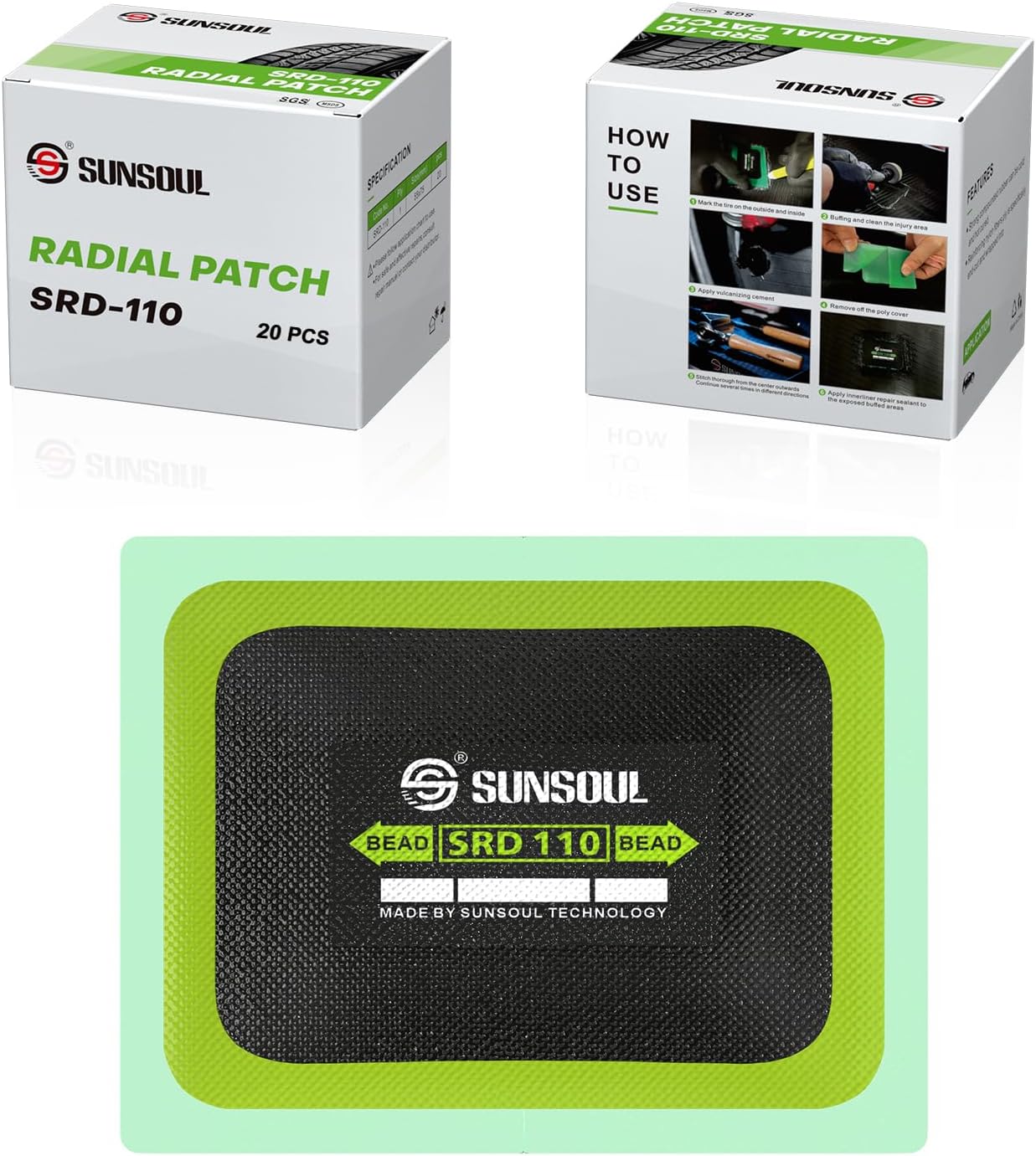 SUNSOUL Newly Upgraded Formula Radial Tire Patches, 20PCS 2.17" x 2.95" Universal Heavy Duty Car Repair Patches for Trucks, SUVs, Sedans & Electric Vehicles