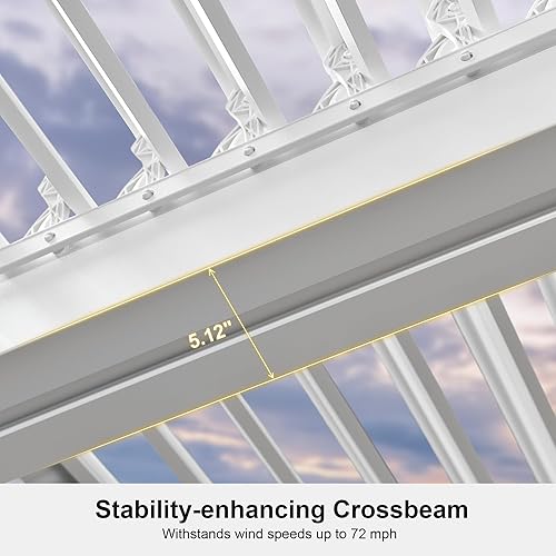 Miniatura 3 de PURPLE LEAF Pérgola de aluminio blanco de 10 x 14 pies para exteriores, pérgola moderna con 2 techos rígidos ajustables independientemente a prueba