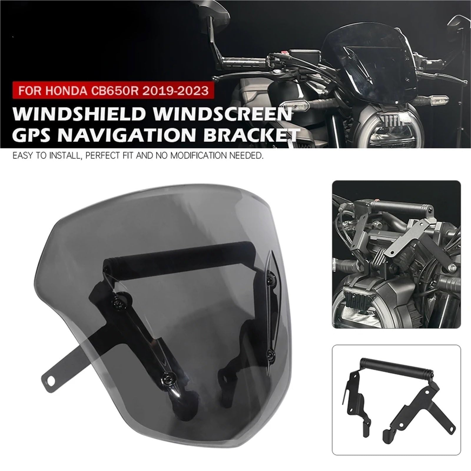 Uchwyt nawigacji GPS na szybę przednią CB650R pasujący do CB 650R 2019-2023, przedłużenie osłony przedniej szyby(Windshield Set)