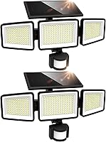 UME 302 LED Solar Motion Sensor Flood Lights 3000LM IP65 Waterproof 3-Head Security Lights 270° Wide Angle 3 Modes 2 Pack