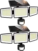UME Solar Outdoor Lights 302 LED 3000LM, IP65 Waterproof Motion Sensor Outdoor Lights, 3 Heads Solar Security Flood Lights 270 Wide Lighting Angle with 3 Modes for Garden Patio Yard - 2 Pack