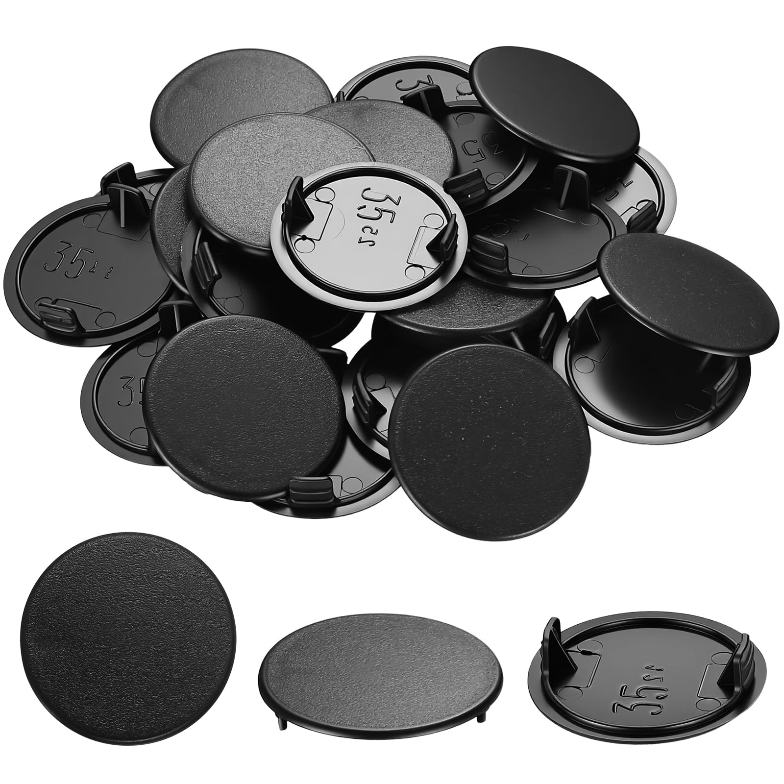 qxayxa 60 Pcs 35 mm Hinge Hole Cover Caps, Black Plastic Blanking Plugs