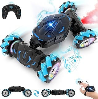 Pristar RC Cars Gesture Sensing Stunt Car, Best Gifts for Boys 6-12 Yr, 2.4Ghz Remote Control Car Toys for Boys Age 6 7 8 9 10 11 12, Double Sided Flip 360Â° Rotate 4WD Off-Road with Spray Lights Music