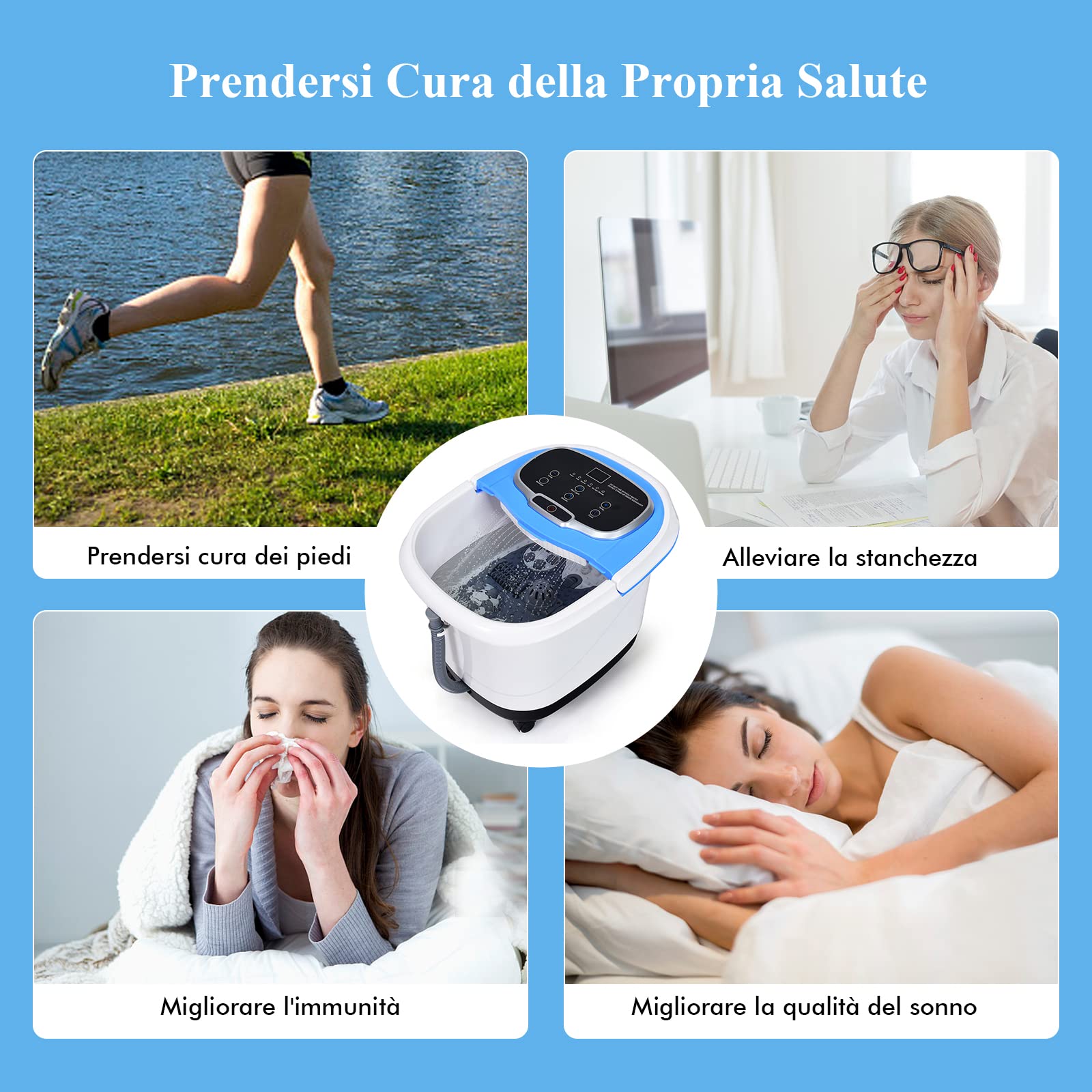 RELAX4LIFE 48 Pediluvio Massaggiatore Piedi Elettrico con Doccia, Riscaldamento Rapido e Mantenimento Temperatura, Sterilizzazione a Infrarossi e Timer 60min con Rotelle, Fino al 48