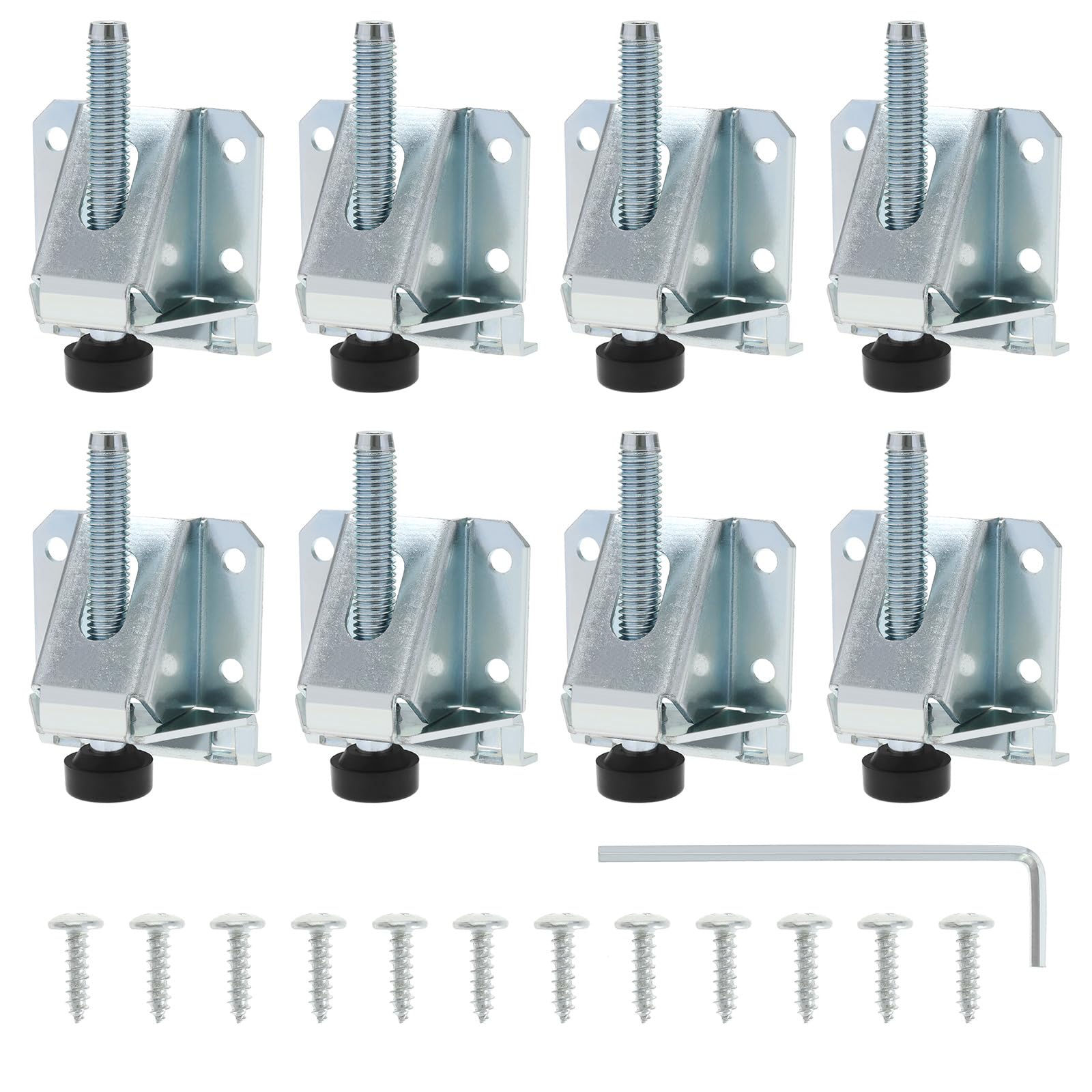 8PCS Heavy Duty Furniture Leveling Feet Baseboard Fixings Adjustable Feet Bracket for Workbench Table Sofa Cabinets Shelving Units Silver