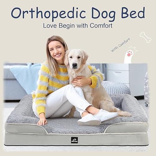 Miniatura 5 de Cama ortopédica para perros de tamaño grande y mediano, cama grande de espuma viscoelástica lavable, sofá mediano duradero para mascotas con funda