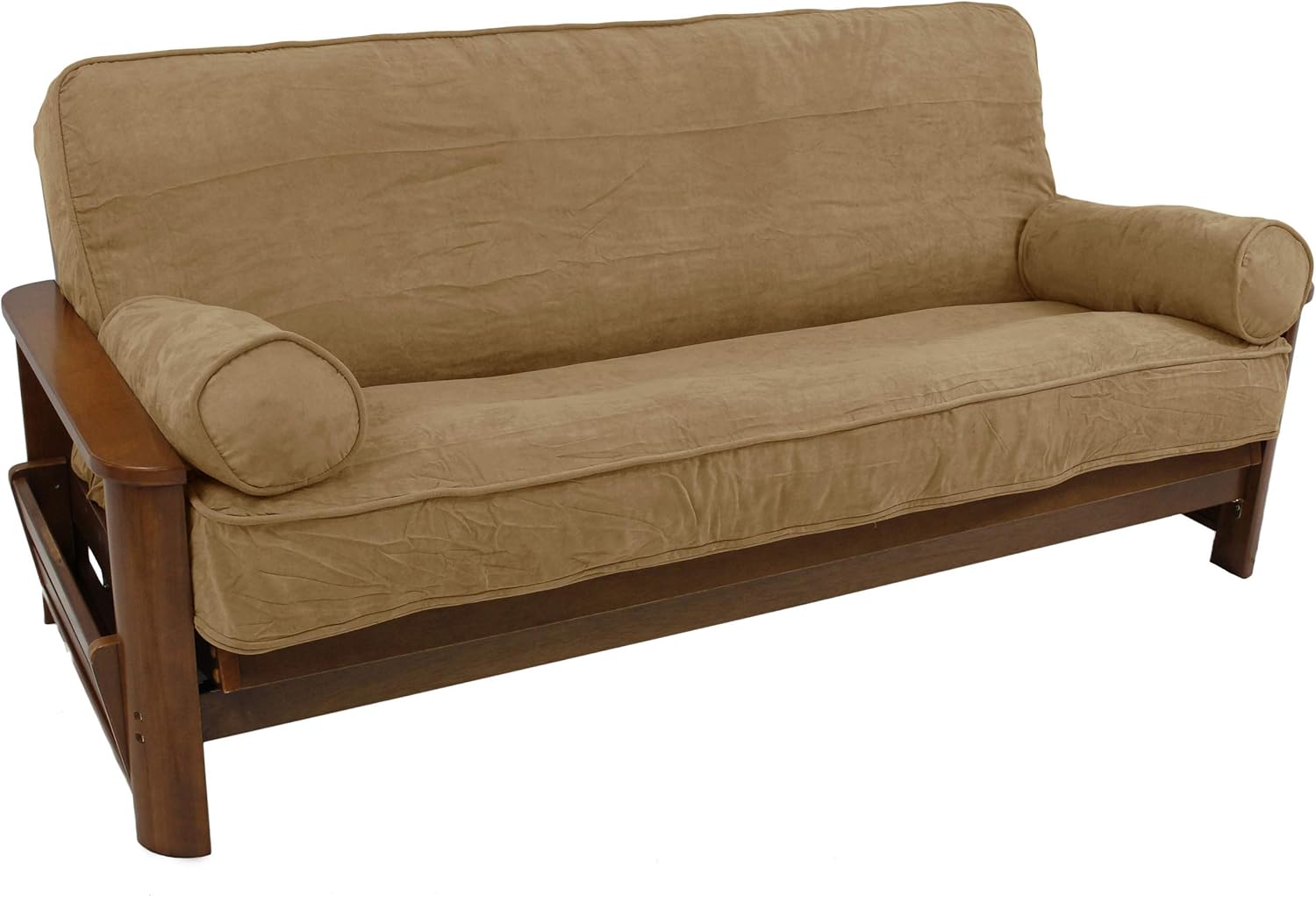 Blazing Needles Solid Microsuede Double Corded 8" to 9" Futon Cover Set with 2 Bolster Pillows (Set of 3), Full, Black