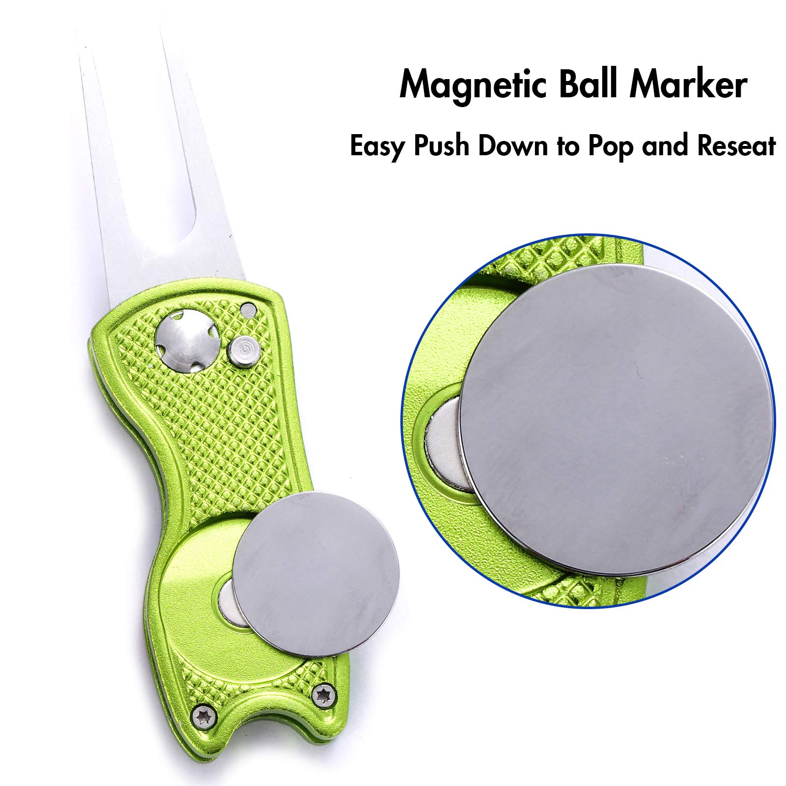 GreenHaven Golf-Pitchgabel Faltbar – Mit Magnetischem Ballmarker & Clubhalter (Aluminiumgriff)