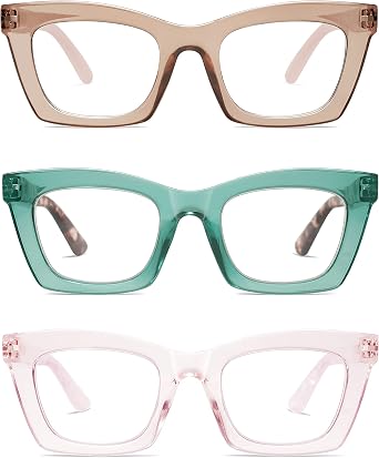 AMOMOMA Trendy Oversized Blue Light Stylish Readers for Women,Retro Square Cute Sturdy Computer Womens Reading Glasses AM6042