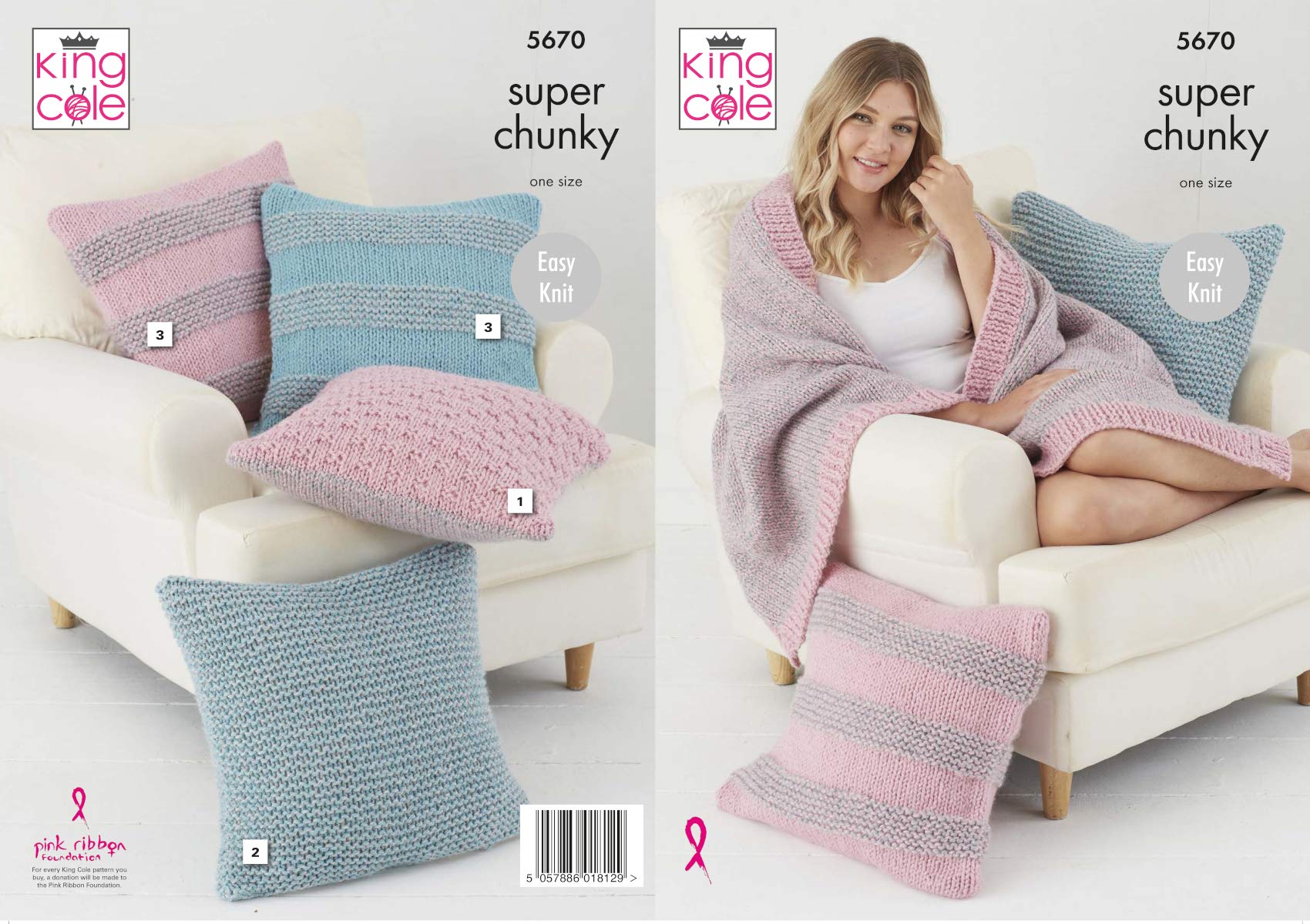 King Cole Timeless Classic & Timeless Super Chunky Knitting Pattern 5670 - Easy Blankets, Cushions Pattern - One Size