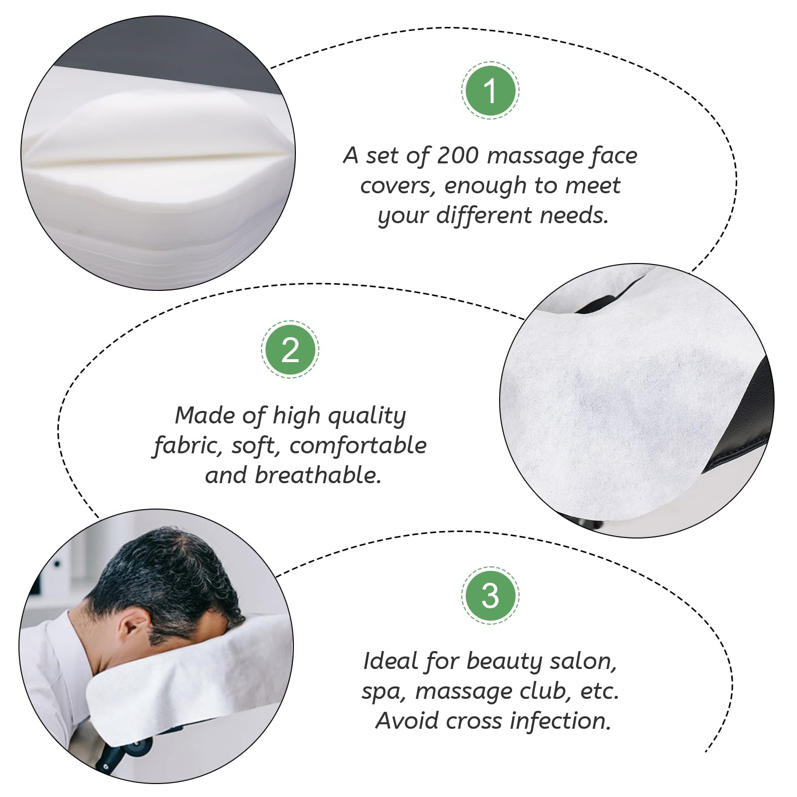 200pcs Protege Têtière pour Table de Massage, 36 x 27cm Coussin Jetable pour I'appui-tête de la Table de Massage Serviettes Jetables pour Fente Nasale