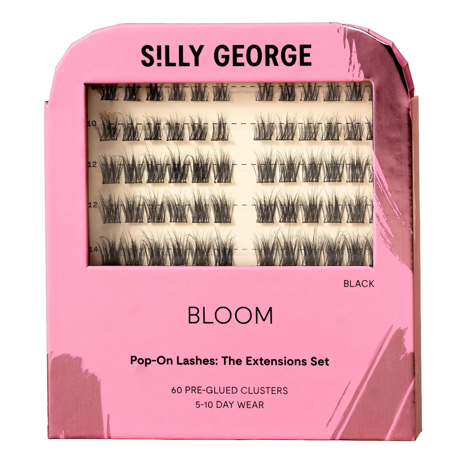 Silly George Pop-On Lashes - DIY 1-Step Pre-Glued Faux Eyelash Clusters Natural Look Extensions Black - Bloom 5-7