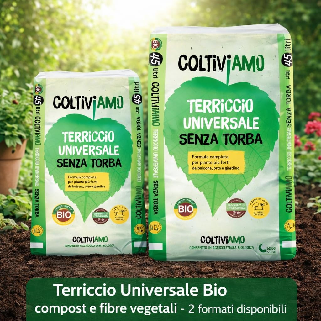 COLTIViAMO Terriccio Universale Senza Torba, Biologico, con Fibre di Cocco e Legno, Mix di Micorrize e Trichoderma, 2 formati (sacco 70 litri)