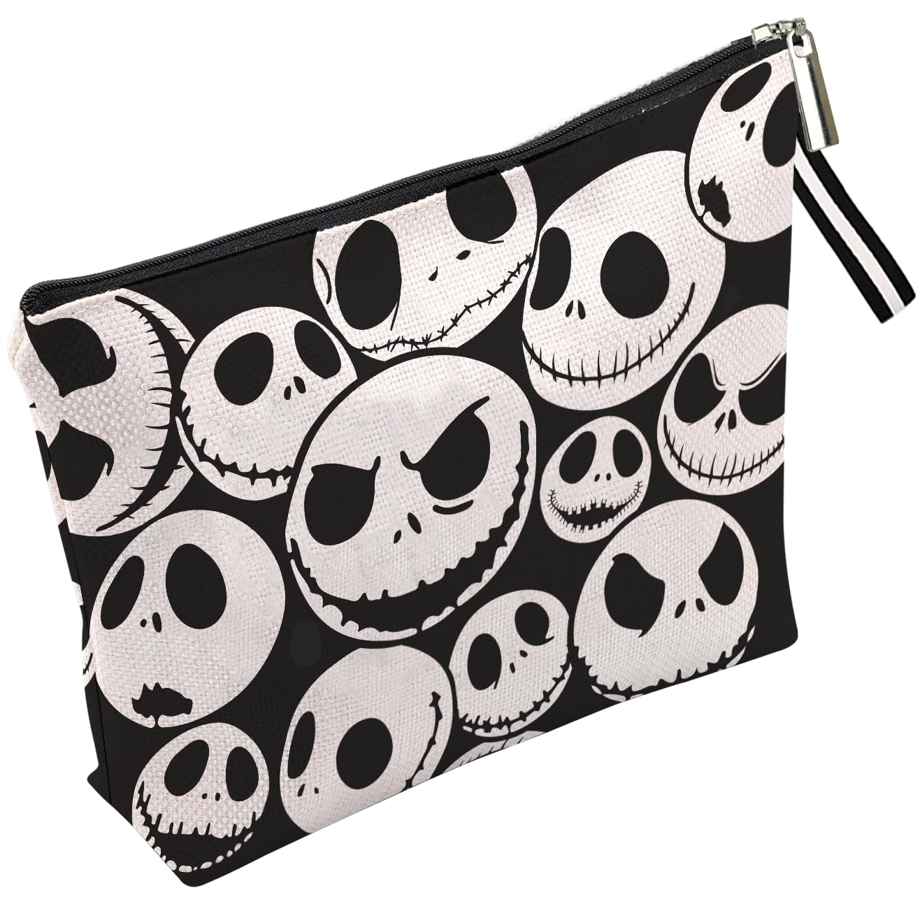 Jack Skellington Portable Makeup Bag, Before Xmas Nightmare Themed Cosmetic Bag, Jack Skellington Travel Pouch- Cotton Linen, Water-Resistant, 9.8x7 Inches