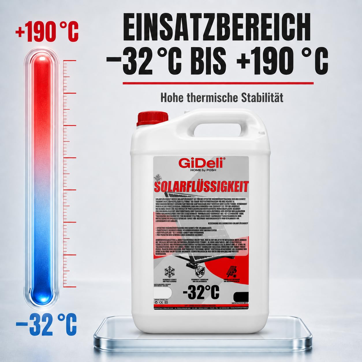 GiDeli Płyn solarny 20 l – ochrona przed zamarzaniem gotowa mieszanka do -32°C – nietoksyczny glikol propylenowy – niezawodna ochrona przed korozją – maksymalna wydajność termiczna – idealny do