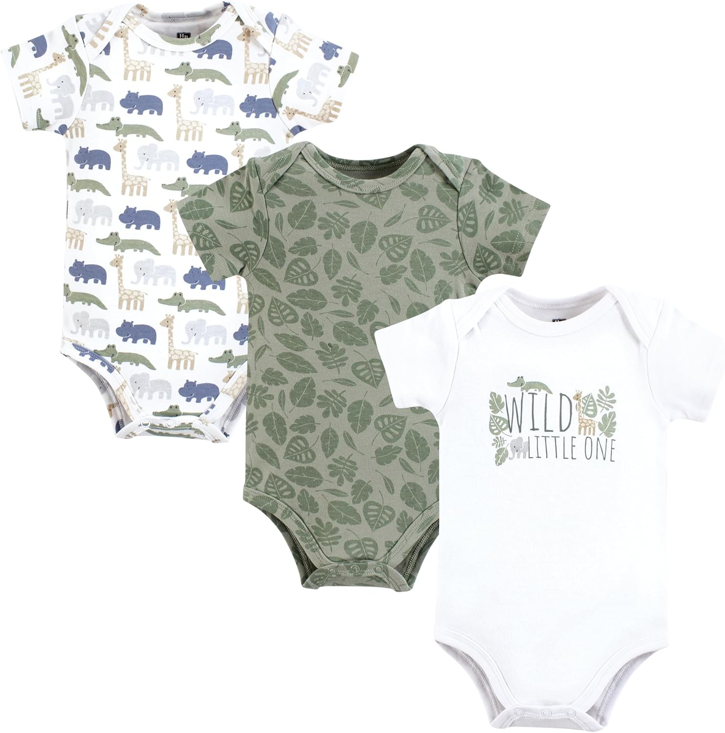 Hudson Baby Unisex Baby Cotton Bodysuits, Wild Leaf Safari, 12-18 Months