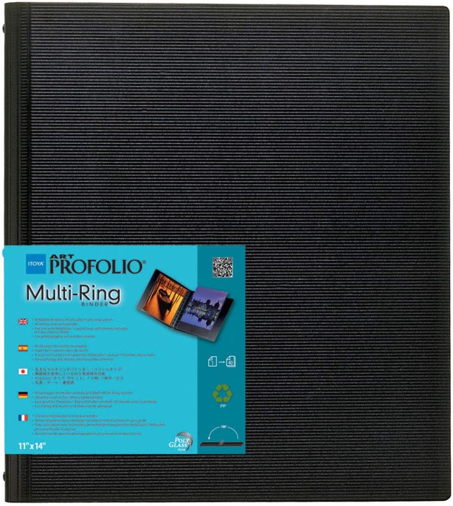RB-11-14 Itoya RB1114 Multi-Ring Binder, Refillable, 11 inch x 14 inch, Black, Black, 11x14