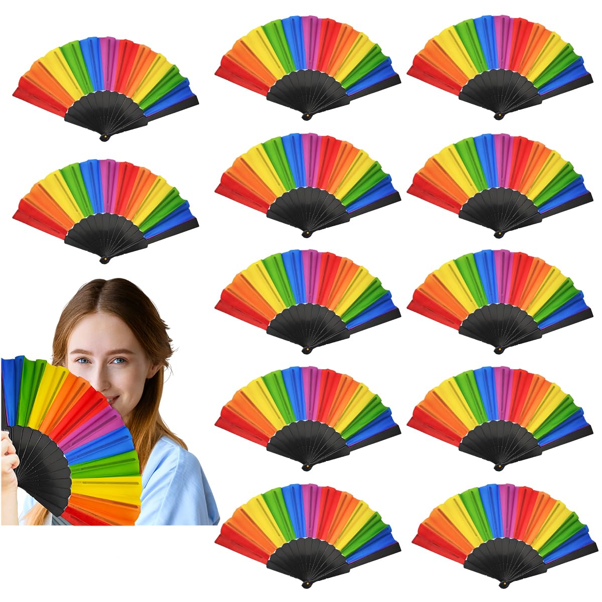 Éventail pliable coloré arc-en-ciel pour fournitures de danse