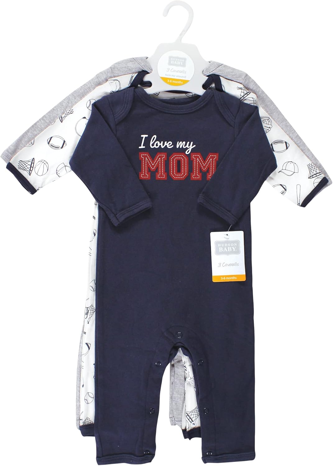 Hudson Baby Girls Unisex Cotton Coveralls, Love Mom, 12-18 Months, Love Mom, 12-18 Months US - Image 2