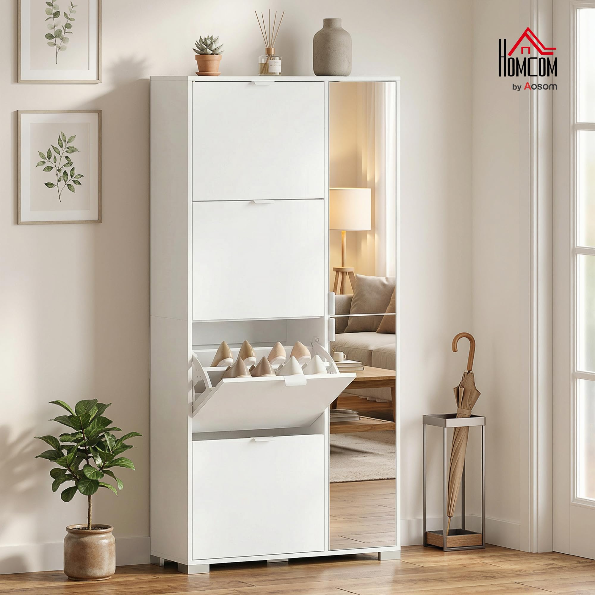 HOMCOM Zapatero Estrecho 16 Pares 82x30x168 cm Blanco