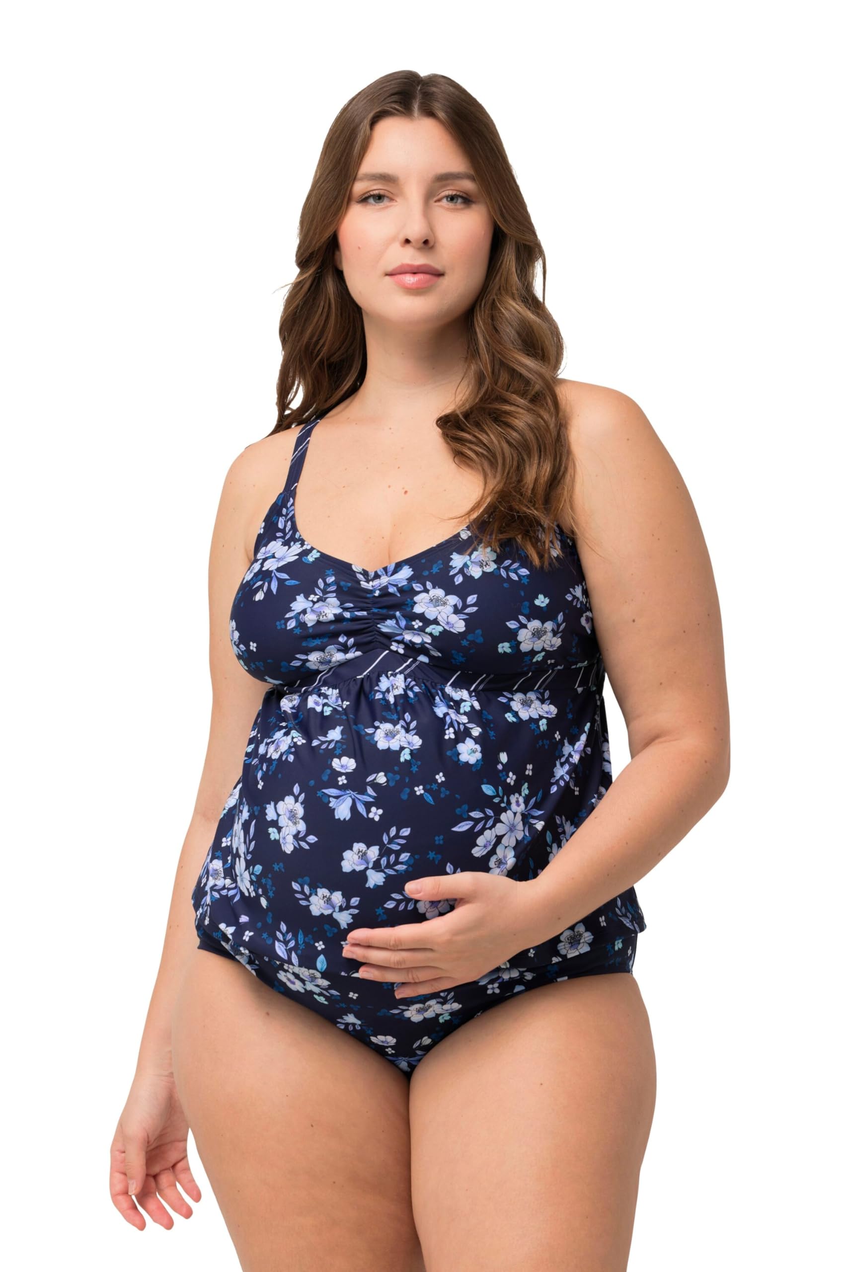 Ulla Popken Damen große Größen Übergrößen Plus Size Tankini, Umstandsmode, Blüten/Ringel, Raffung, verstellbare Träger 825430